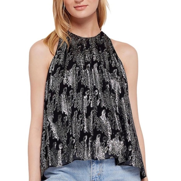 NWT JOIE Sleeveless Metallic Lined Back Button Halter Top Size X-Small